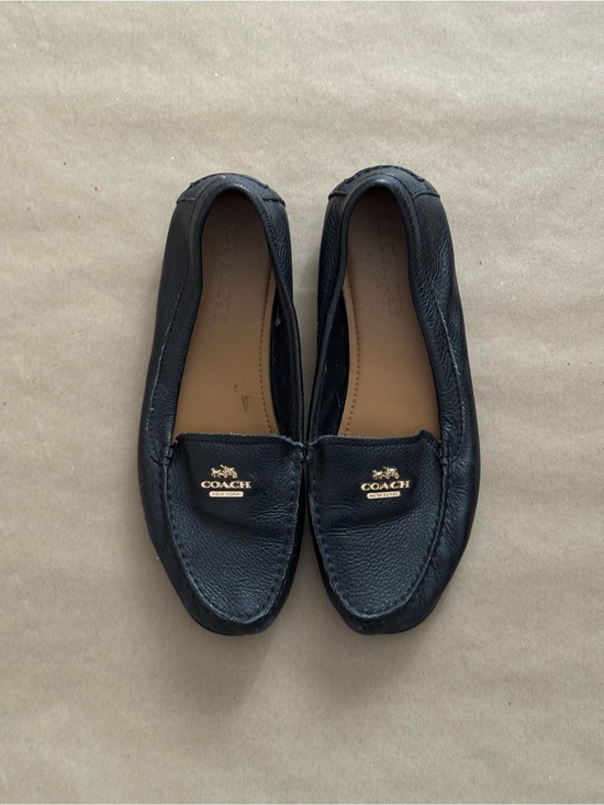 Coach Shoes - Coach Black Pebbled Leather Slip-On Loafers with Gold Logo